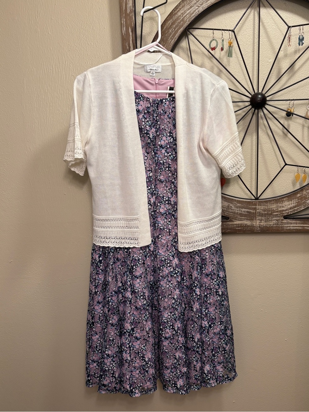 Taylor Lavender Floral Dress with Cream Short Cardigan